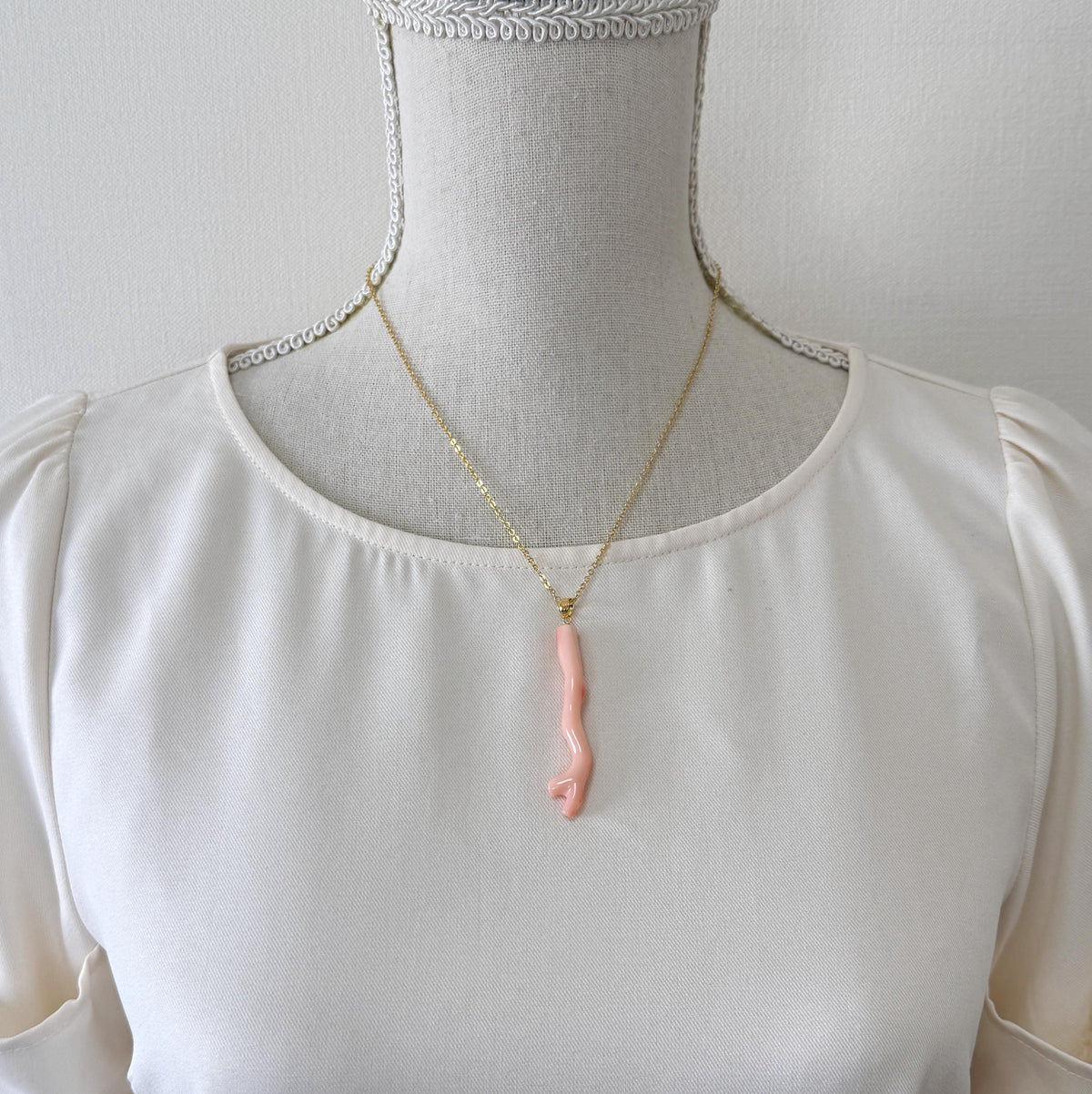Coral Branch Pendant: Natural Pink Orange Deep Sea Coral, Gold-Plated Silver Bail | 56mm, Unique Jewelry