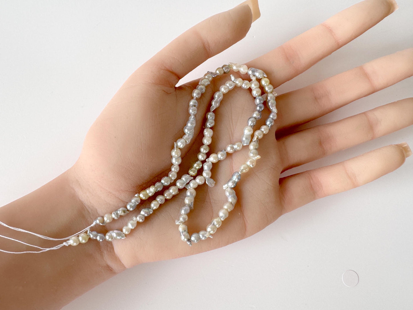 Japanese Akoya Pearl Twin Beads: Natural Blue Silver, 3x6-4x8mm, Cultured Saltwater Pearls | Full Strand 40cm, Genuine Jewelry Supplies