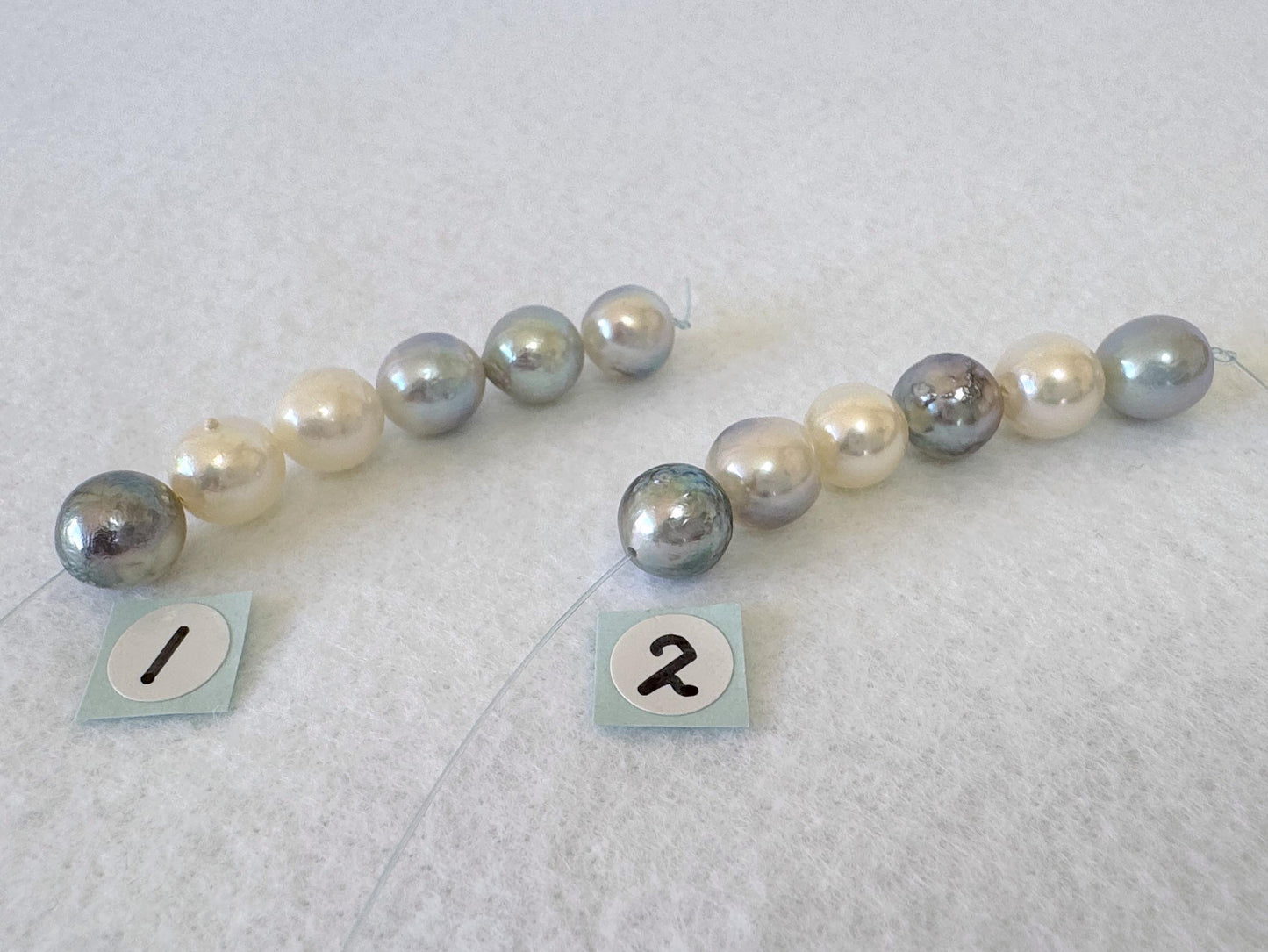 Japanese Natural blue/silver/white color Akoya Pearl Beads, 7.7-8.3mm, Mini Strand, Short Strand of 6 Pieces, Cultured in Sea Water