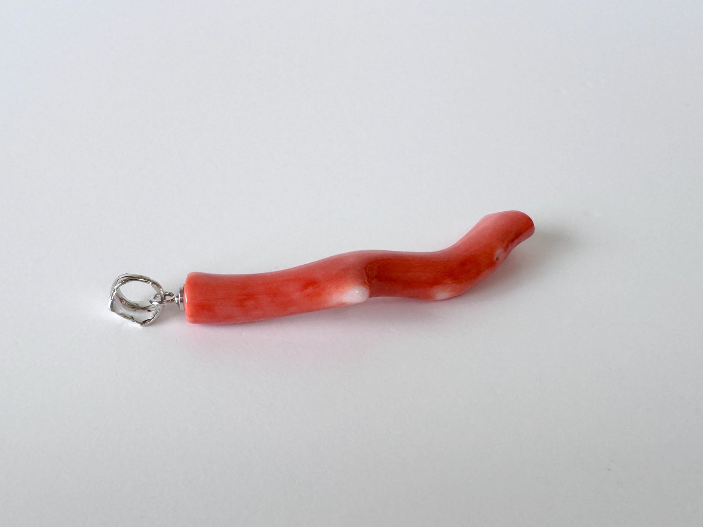 Momo Coral Branch Pendant Natural Jewelry, Japanese Orange Coral (45mm Length, Rhodium Silver Bail, Unique Gift)