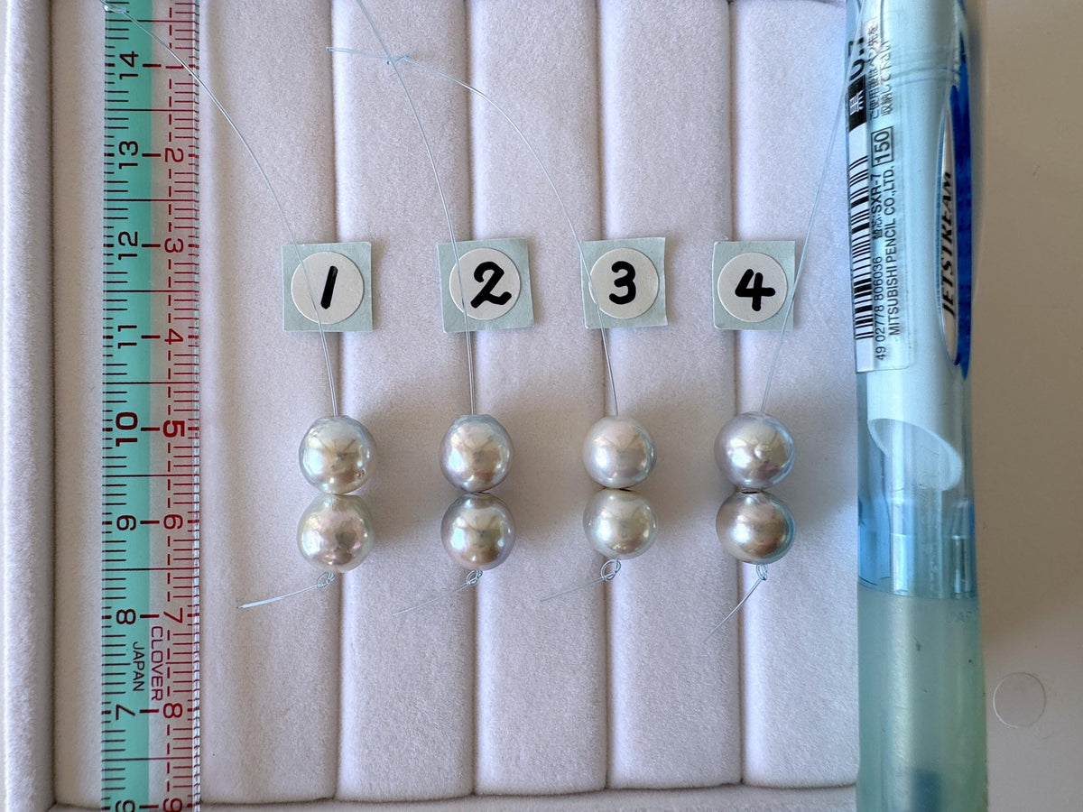 Japanese Akoya Pearl Beads Natural Blue Silver, Cultured Saltwater Pearls (8-8.5mm, Genuine, Mini Strand, 2 Pieces)