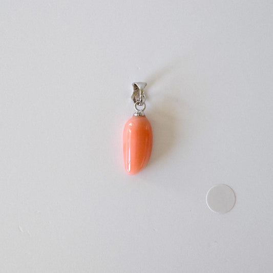 Natural Deep Sea Coral Unique Shaped Pendant, 16.4x8.1mm, Natural Pink/Orange color coral, Silver (Rhodium-Plated) bail