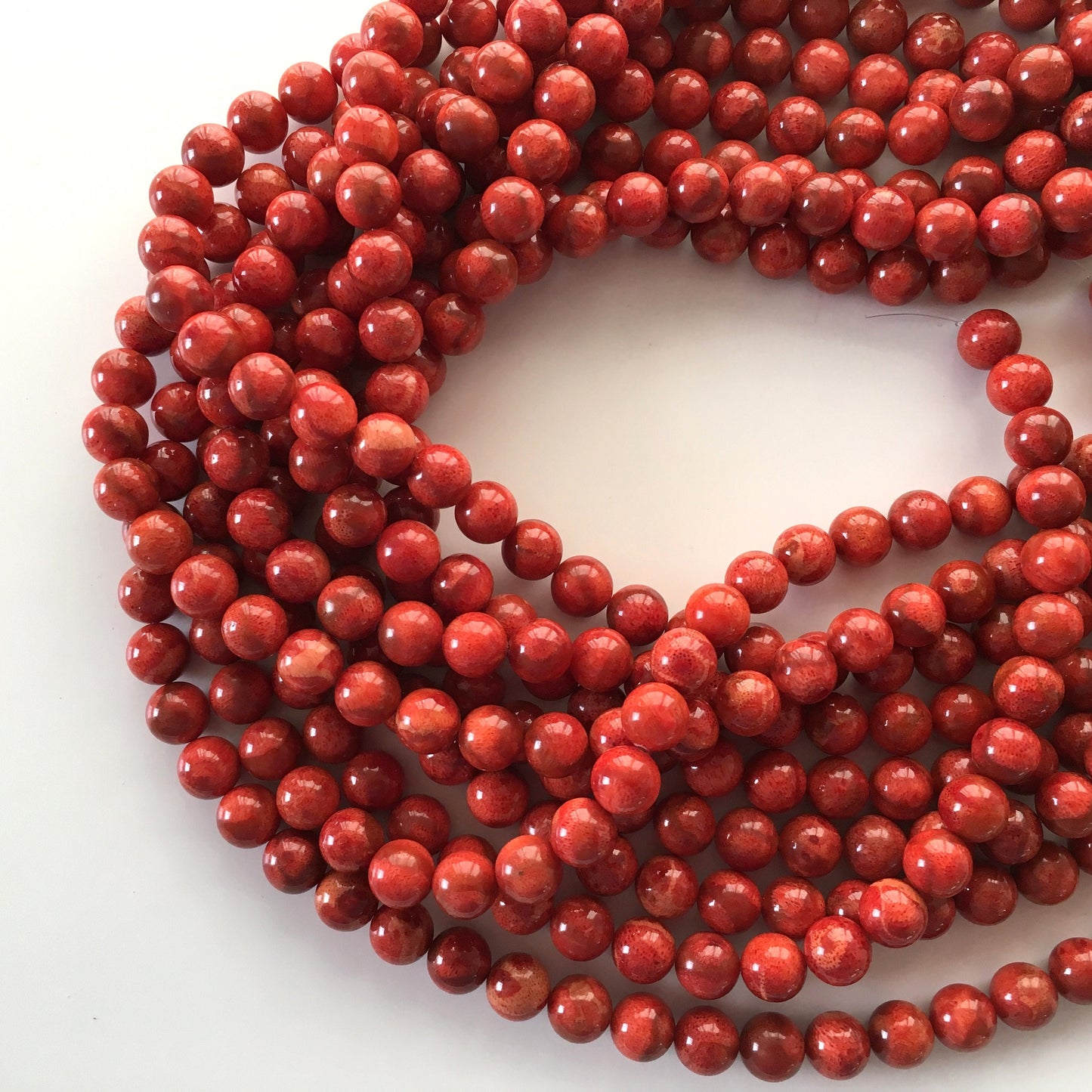 Natural sponge coral 9-9.5mm strands, Red-bright red color, 15.7inches, 40cm, Natural apple coral strands, Wholesale, Price per strand