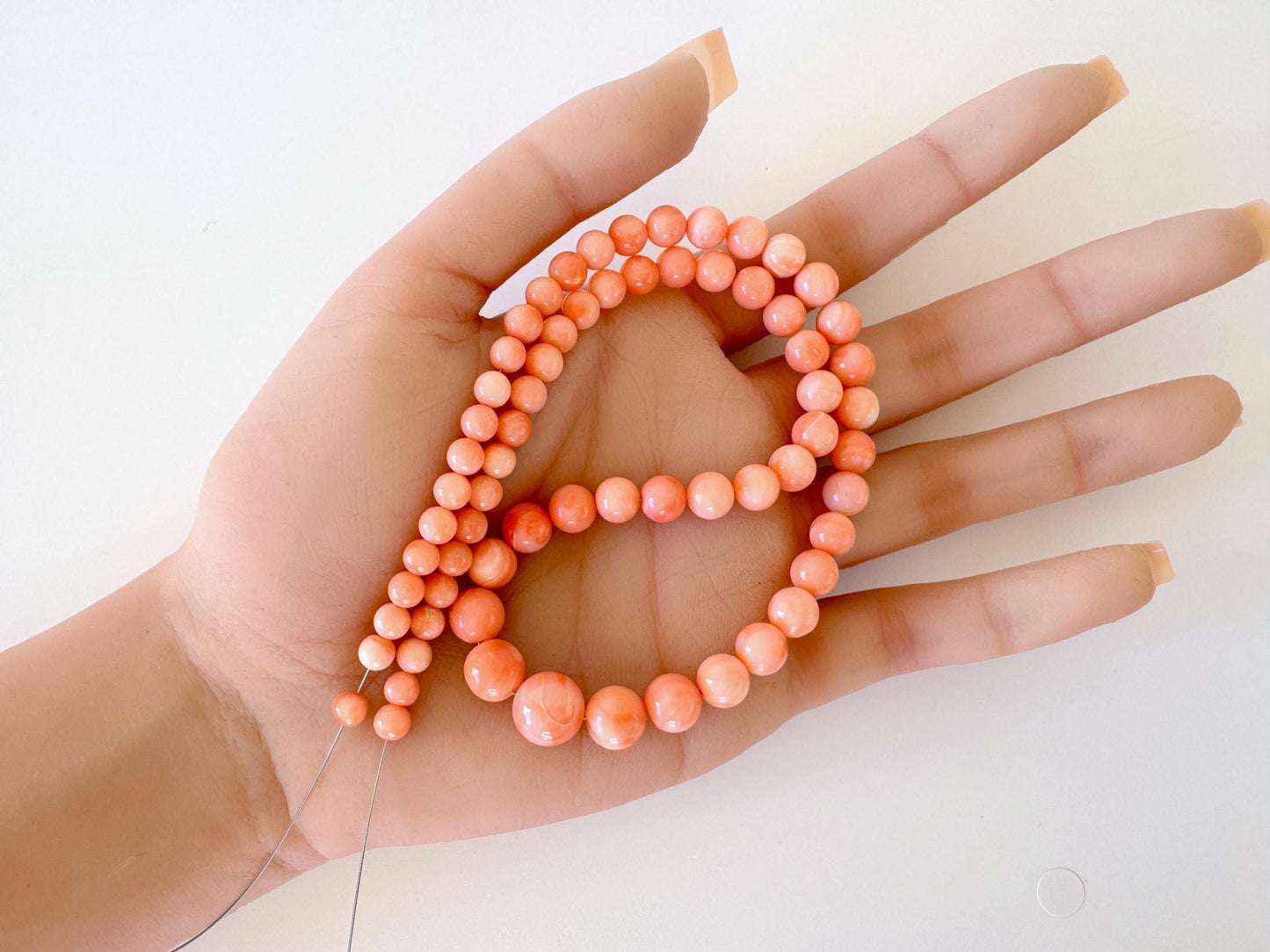 Natural Coral Strand – Genuine Deep Sea Coral Round Beads 4.9-9.9mm Pink Orange Gradation, 15.7in