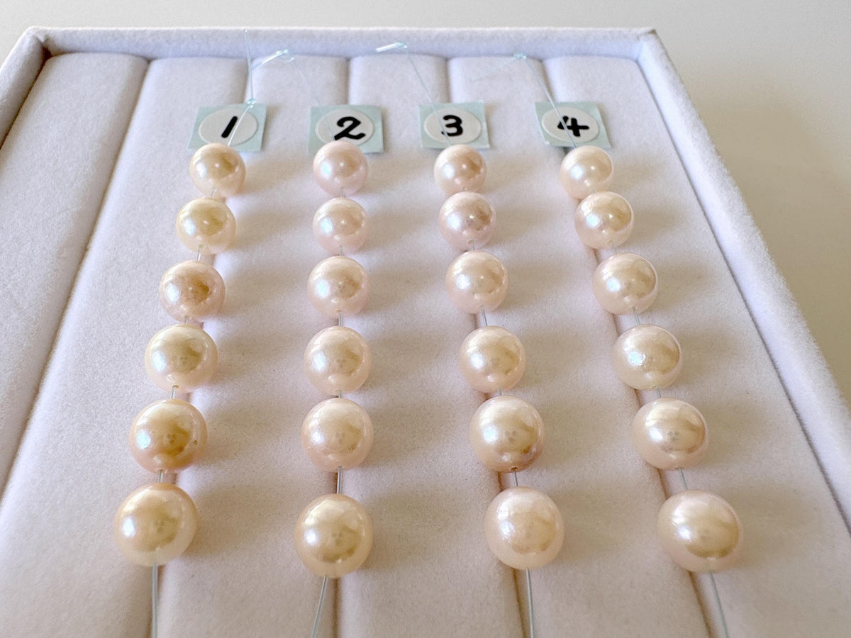 Akoya Pearl Beads Japanese Cultured, White Pink Overtone (Round 6.5-7mm, Saltwater, Mini Strand, 6 Pieces)