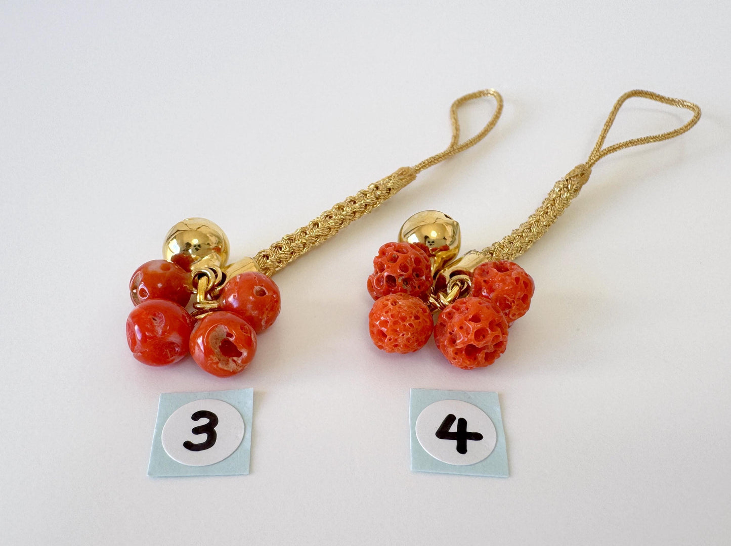 Lucky charm, Natural Aka (red) coral key strap, Netsuke strap, Natural color precious coral