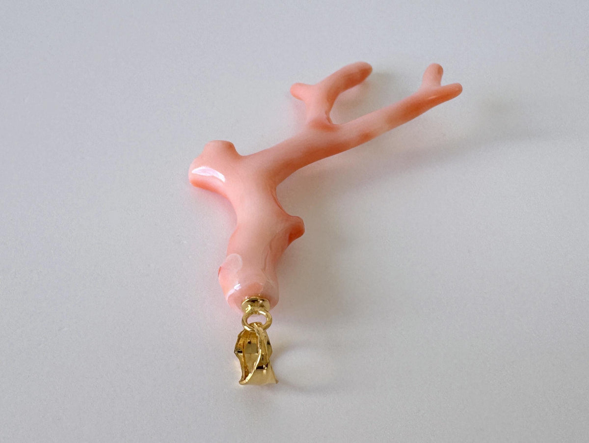 Coral Branch Pendant: Natural Pink Deep Sea Coral, Gold-Plated Silver Bail | 50mm, Jewelry, Unique Organic Design