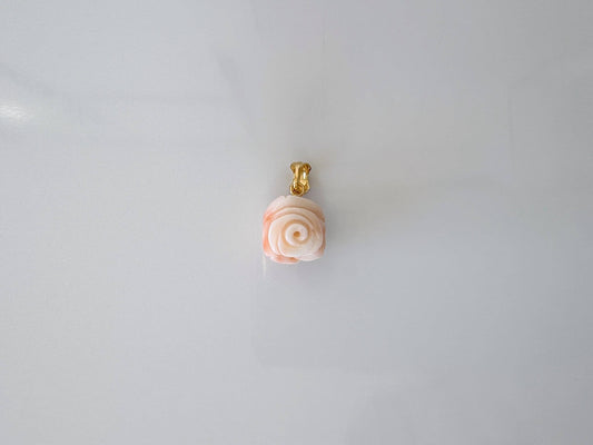 Deep Sea Coral Rose carved Pendant, 13.2x11.7mm, Natural Pink/White Color Coral, Silver (gold plated) bail, Genuine Coral Pendant