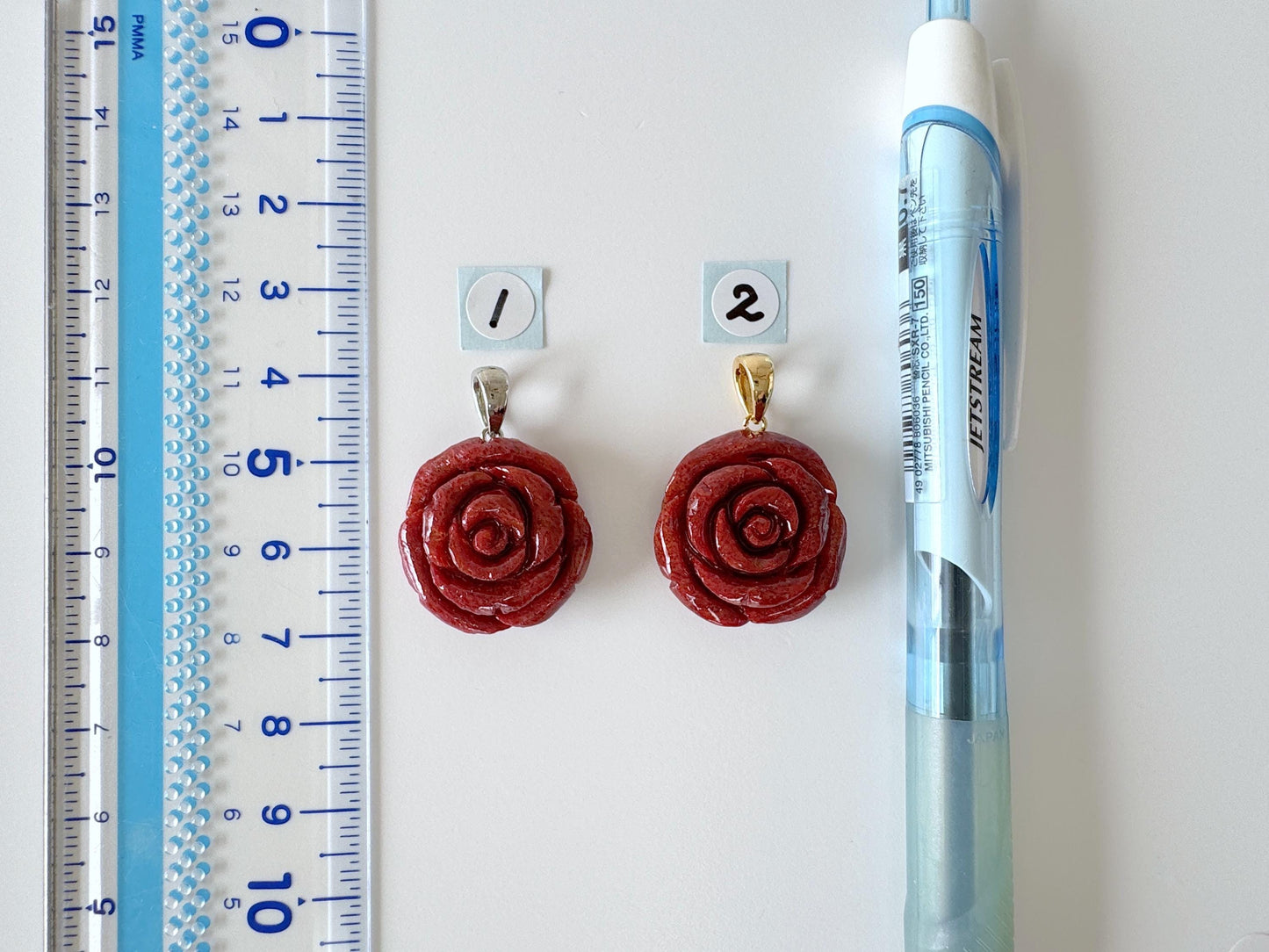 Natural sponge coral rose pendant 20mm, Dark red color, Brass bail, Price per piece