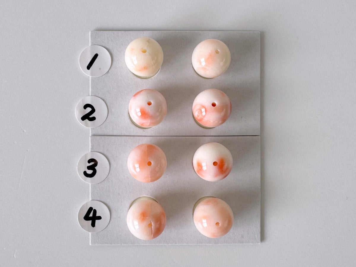 Deep Sea Coral Natural Round Beads, Half Drilled Pair, White Pink (9-9.5mm Diameter, Organic Gemstone)