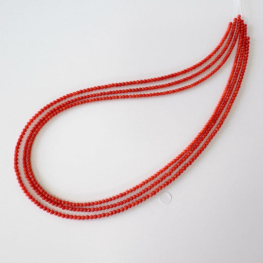 Natural Mediterranean red coral 2.5-3mm, 45cm, 17.7in, Natural color coral strand, For jewelry making