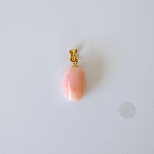 Natural Deep Sea Coral Oval Cabochon Pendant, 16x10.5mm, Natural Pink/Orange color coral, Silver (Gold-Plated) bail