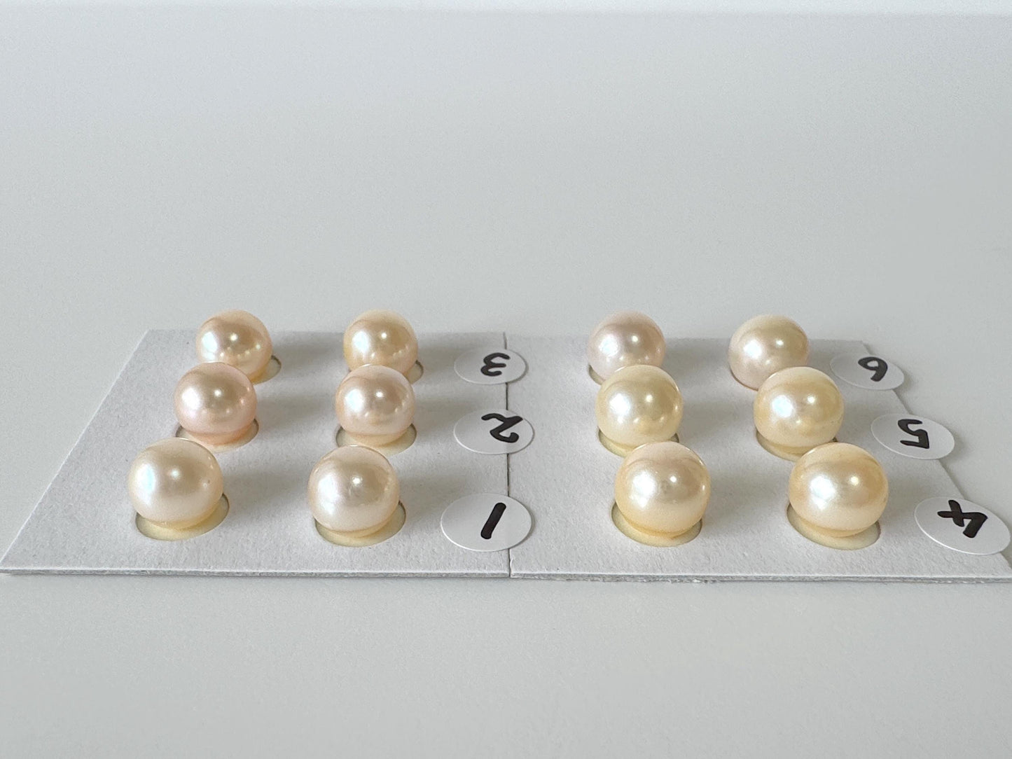 Japanese Cream White Akoya Pearl 8mm, Half-Drilled Round loose, Price per Pair, Value-priced  Salt water pearl, For Earrings