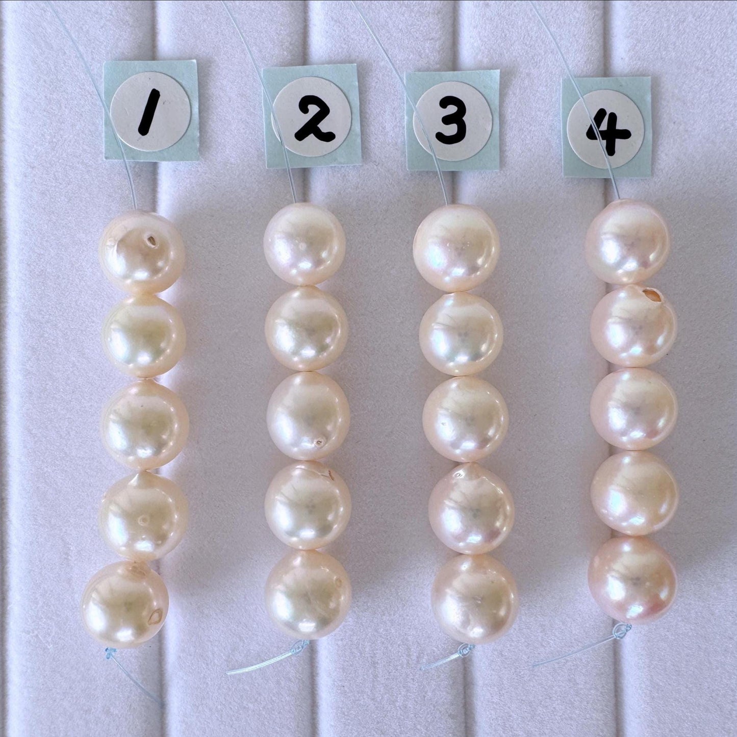 Japanese White/Pink Akoya Pearl Beads, 7.9-8.4mm, Mini Strand, Short Strand, 5 Pieces, Genuine Akoya Pearl, Cultured in Sea Water