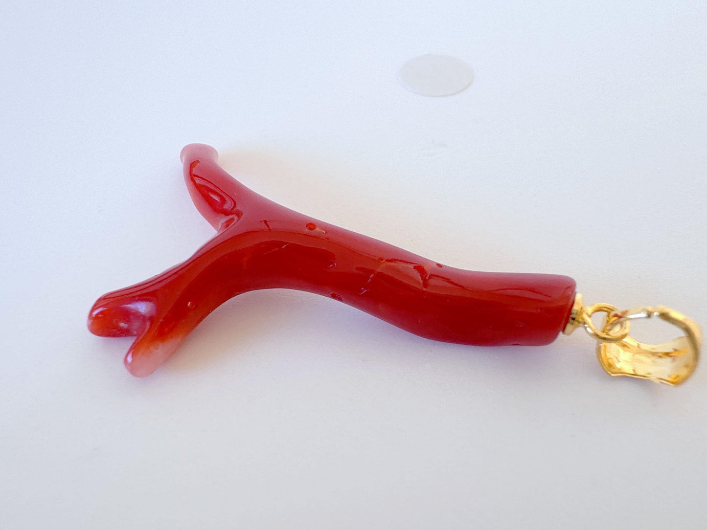 Natural Red Coral Branch Pendant: Oxblood Japanese Aka Coral, Gold Plated Silver Bail, 37mm