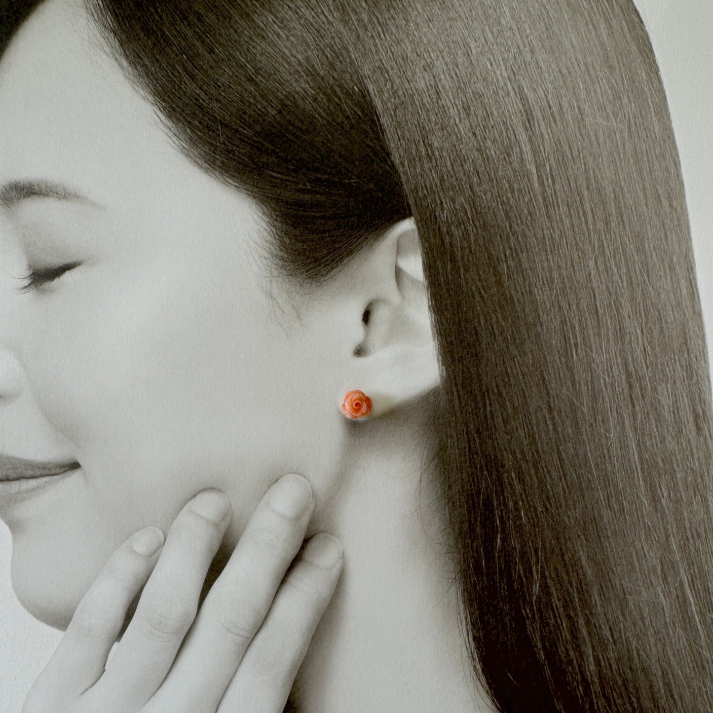 Natural Coral Rose Stud Earrings, Coral studs, Genuine Pink/Orange Color Coral, Titanium, Hand-Carved, Coral Accessory