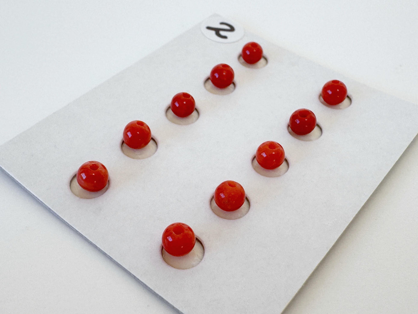 Mediterranean Red Coral Beads, Round Loose 10 Pcs Set (3.7-4mm, Half-Drilled)