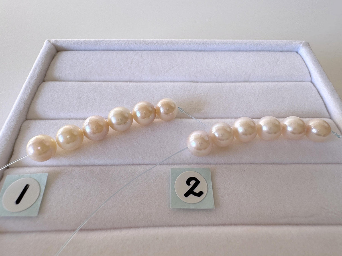 Akoya Pearl Beads Japanese Cultured, White Pink Overtone (Round 6.5-7mm, Saltwater, Mini Strand, 6 Pieces)
