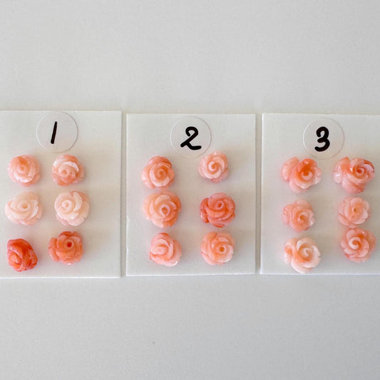 Deep Sea Coral Rose Carvings Natural Pink, Handcrafted Jewelry Beads (6pcs, 6-7mm, Genuine Coral)