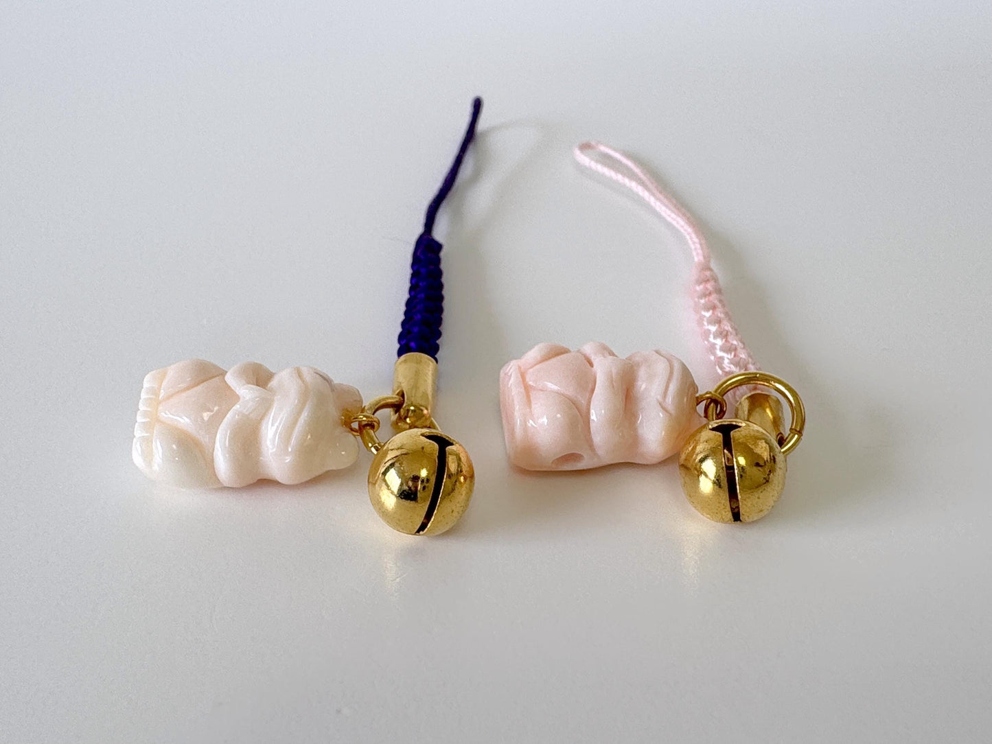 Lucky charm, Natural Deep sea coral Praying Frog key strap, Netsuke strap, Natural color precious coral