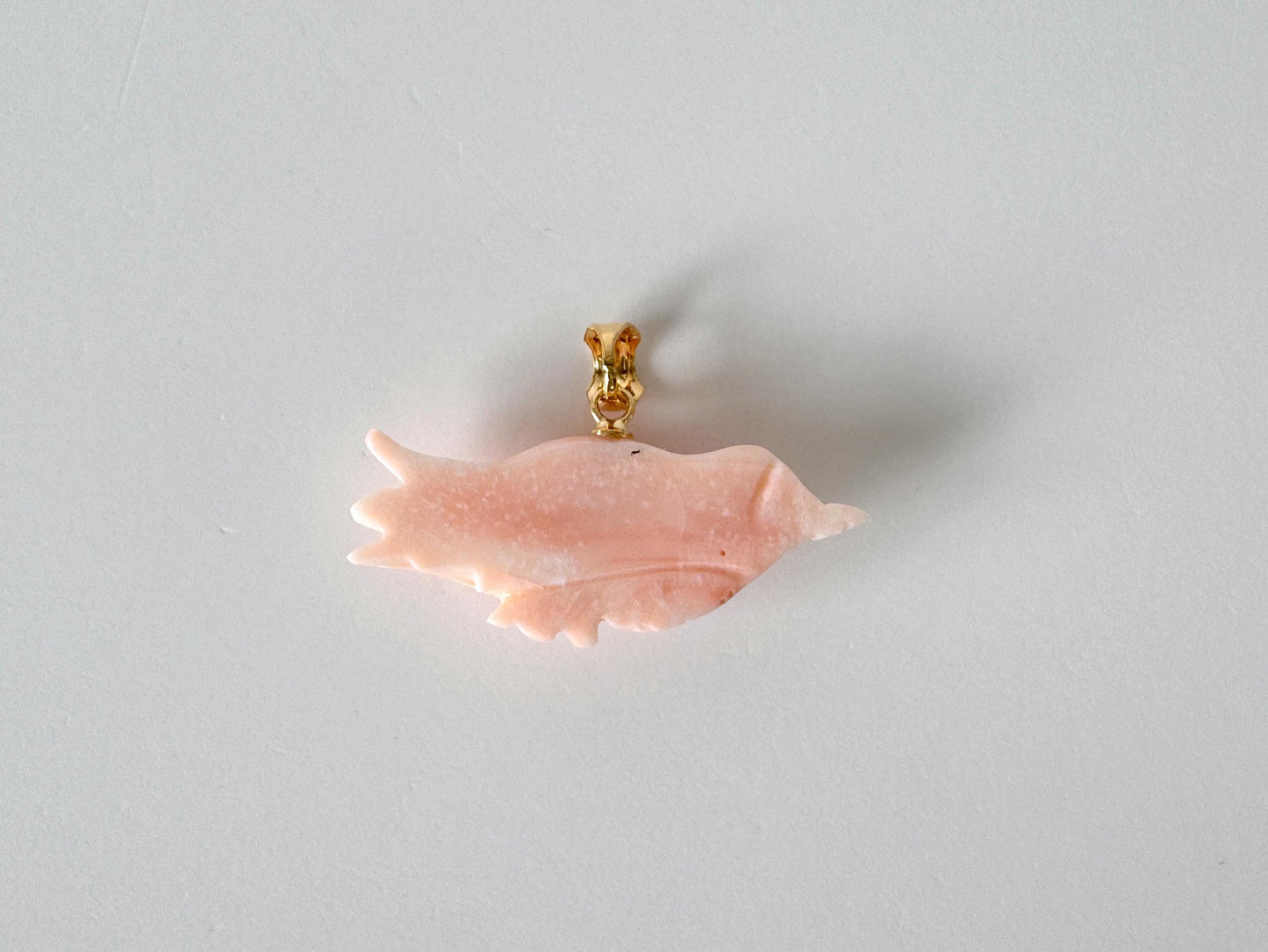 Carved Coral Bird Pendant Natural Jewelry, Pink Deep Sea Coral (35x13.8mm, Gold-plated Silver Bail, Hand Carved)