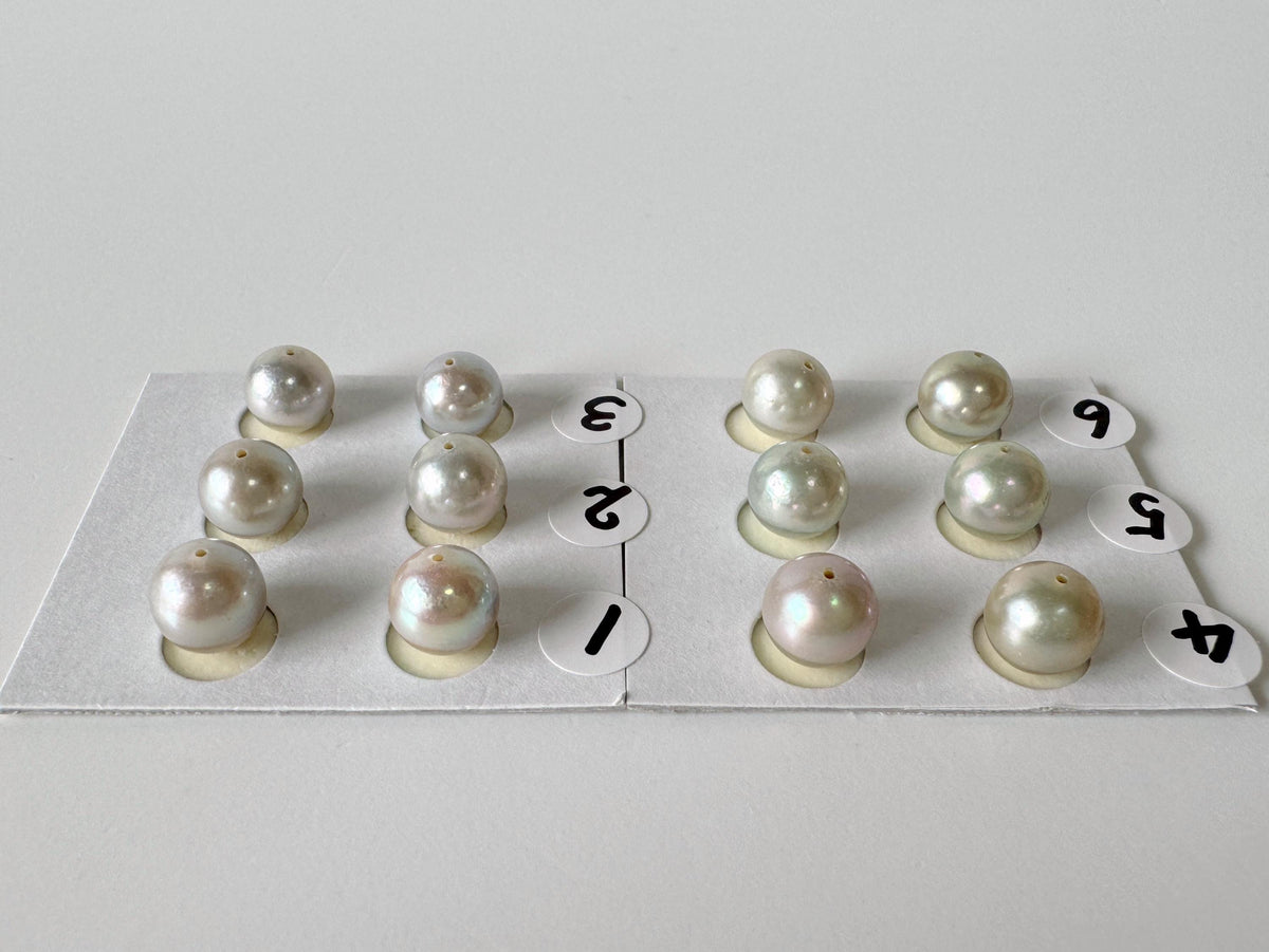 Japanese Blue/Silver (Cobalt Treated) Akoya Pearl 7.5-8mm, Half-Drilled loose, Price per pair, Salt water pearl