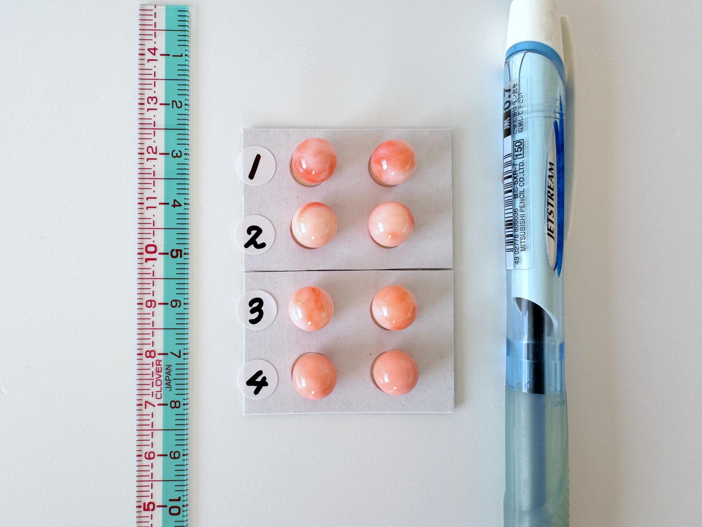 Deep Sea Coral Beads: 8.5-9mm Pink, Orange, White Round Half Drilled Pair