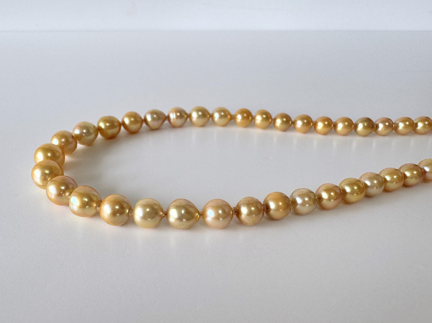 Japanese Akoya Cultured Pearl Necklace: 6-9.2mm Color Treated Gold  Semi-Baroque/Semi-Round, Silver Clasp | Saltwater Pearls, 45cm Strand
