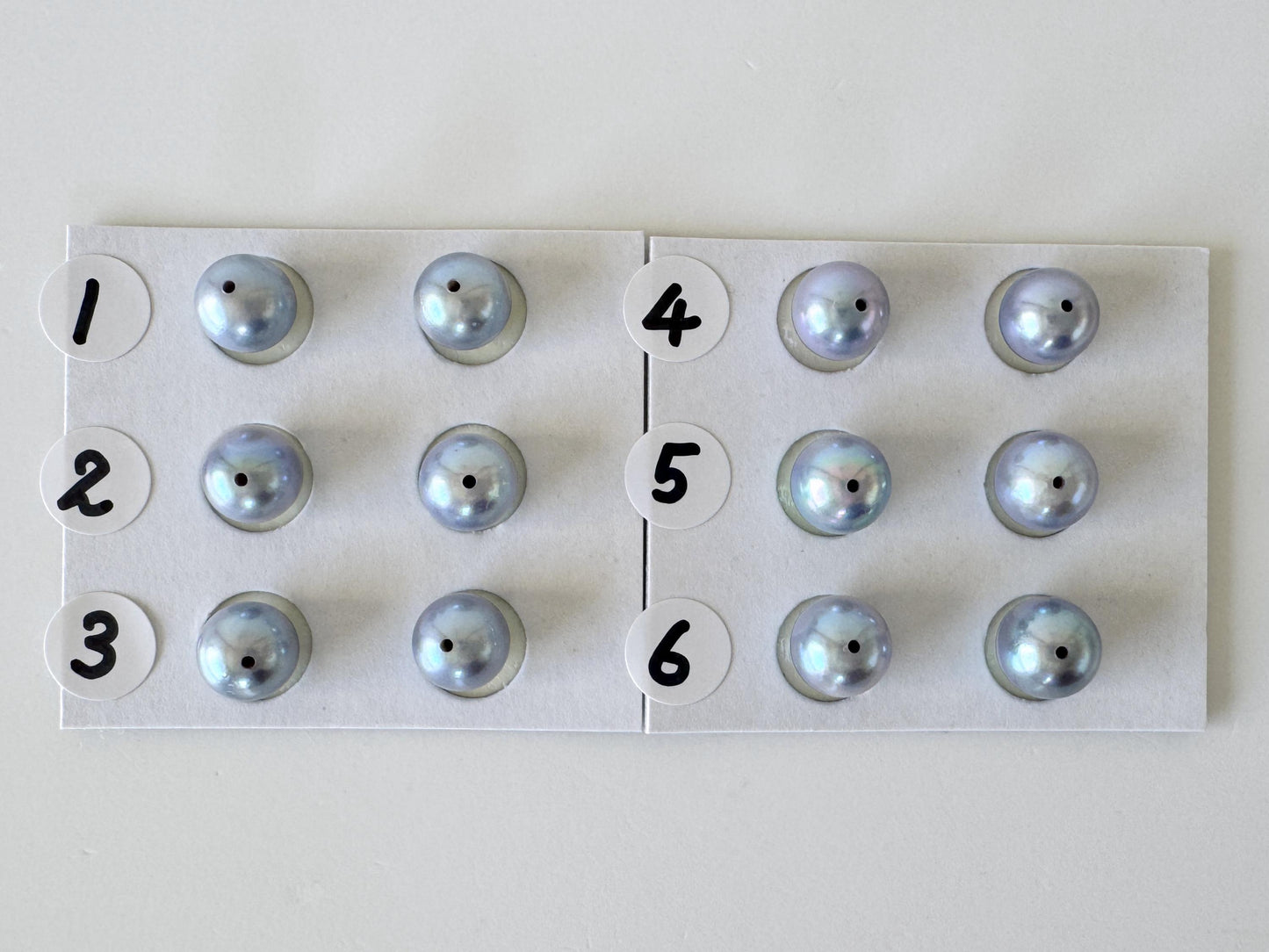 Japanese Blue/Silver (Treated) Akoya Pearl 7-7.5mm, Half-Drilled loose, Price per pair, Salt water pearl