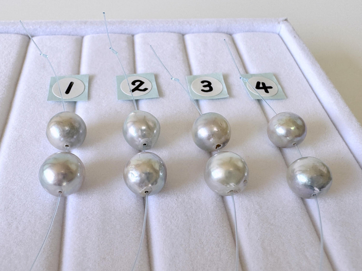 Japanese Akoya Pearl Beads Natural Blue Silver, Cultured Saltwater Pearls (8-8.5mm, Genuine, Mini Strand, 2 Pieces)