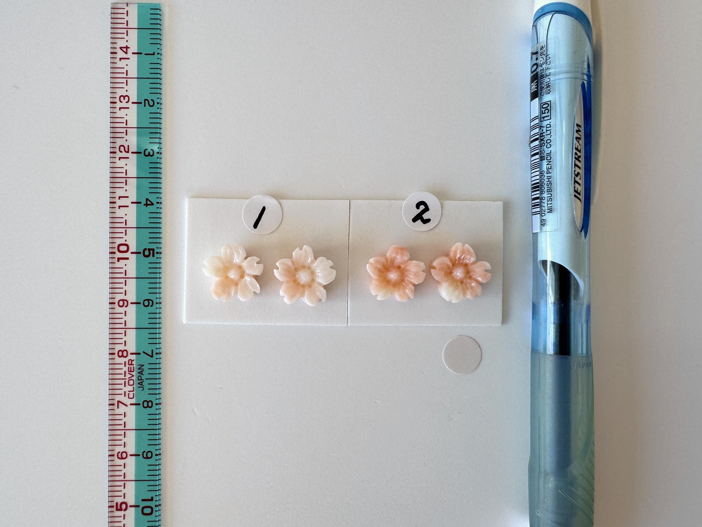 Deep Sea Coral Carving – Natural Pink Sakura Flower, 11mm Pair, Half Drilled Gemstones