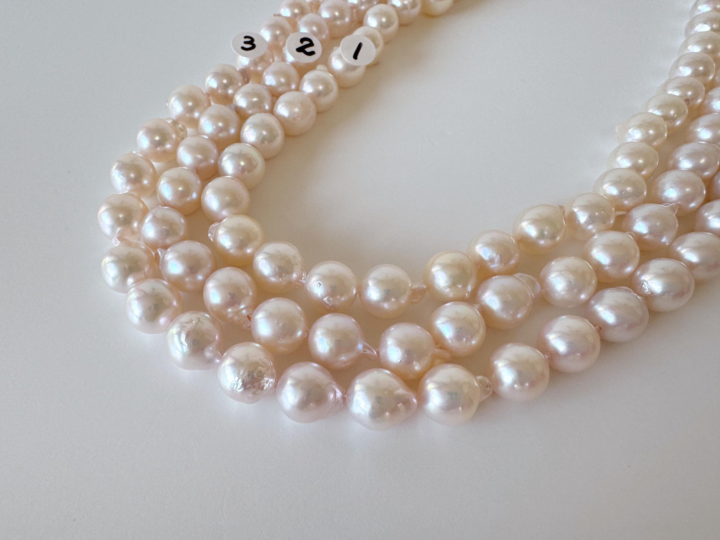 Japanese Akoya Pearl Strand 8.5-9mm Baroque Beads, White Pink Overtone (40cm, Saltwater Cultured)