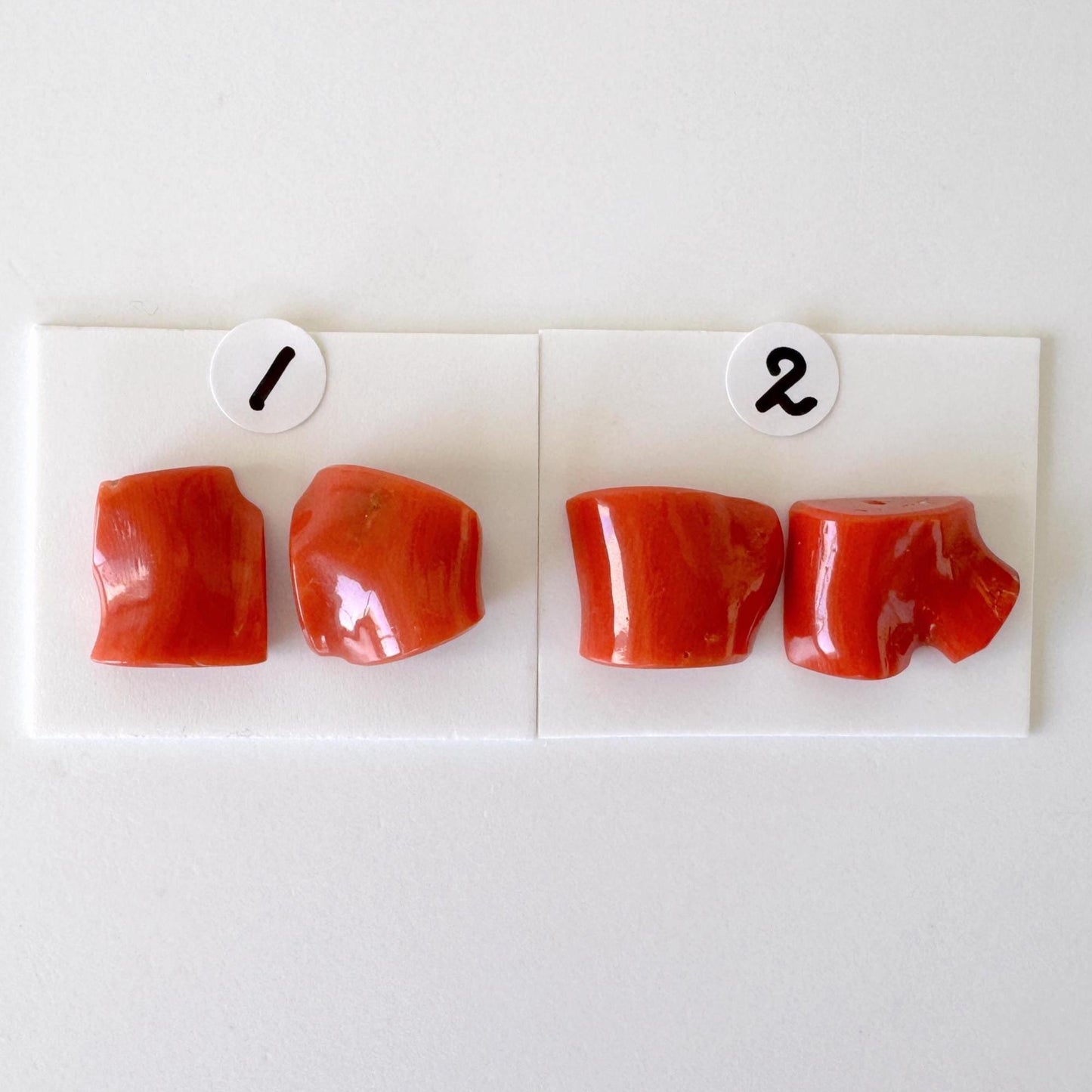 Mediterranean Coral Loose Gemstone: Natural Red-Orange Tones - Untreated, Top-hole, Jewelry Making Supplies, Per Pair