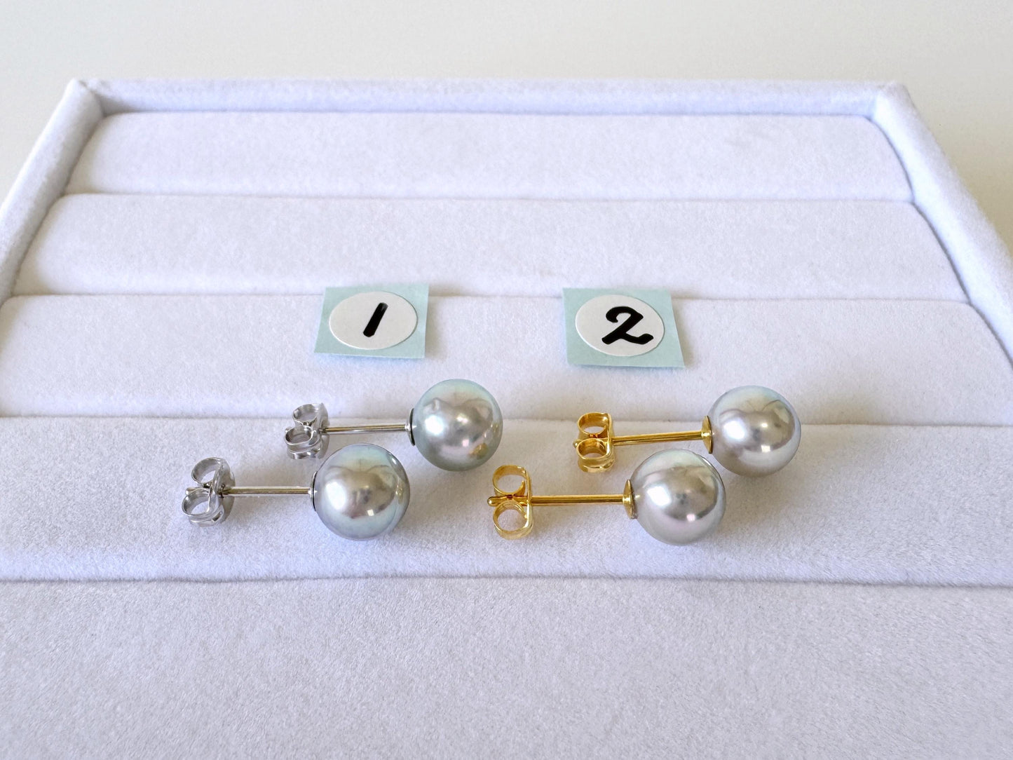 Japanese Akoya Pearl Stud Earrings, Natural Blue/Silver (7mm, Silver925 Posts, Saltwater Cultured)