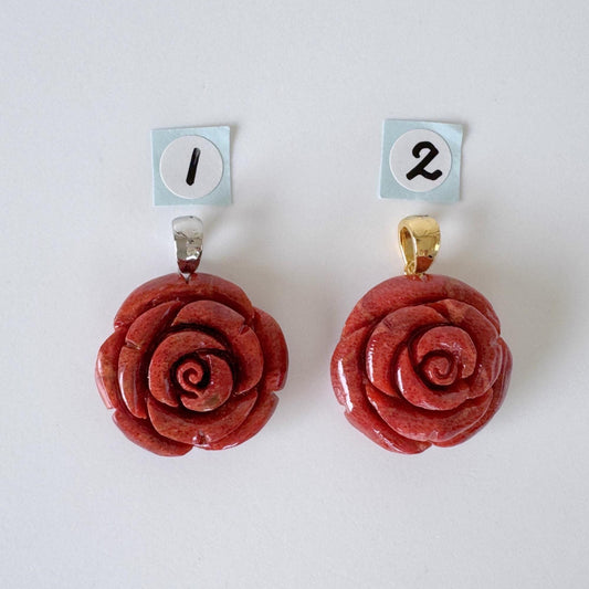 Sponge Coral Rose Pendant, Red, 20mm (Brass Bail)