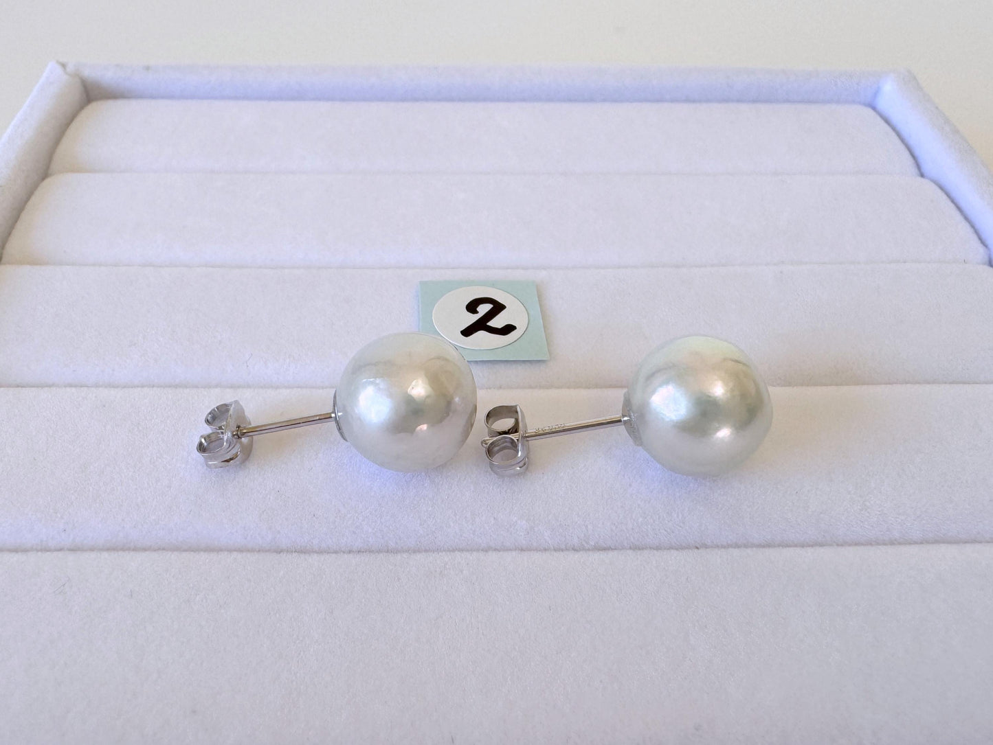 Akoya Pearl Stud Earrings: Japanese Natural Light Blue Pearls, Silver 925 (9.5mm Semi-Round, Saltwater Cultured)
