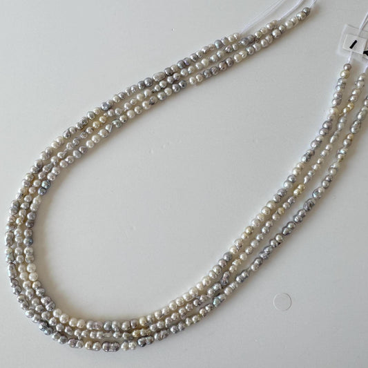 Japanese Akoya Pearl Twin Beads: Natural Blue Silver, 3x6-4x8mm, Cultured Saltwater Pearls | Full Strand 40cm, Genuine Jewelry Supplies