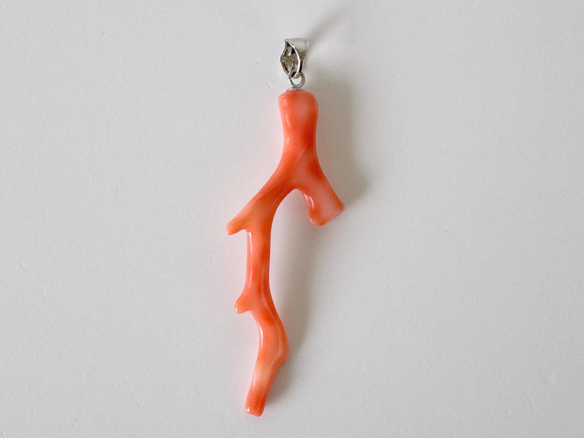 Coral Branch Pendant Natural Deep Sea Coral: Pink Orange Coral Jewelry Accent, Silver Bail (47mm Length, Lightweight Design)