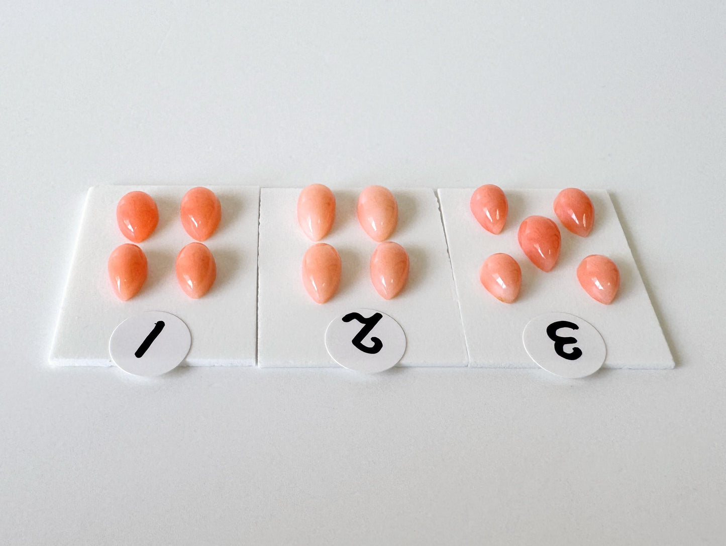 Deep Sea Coral, Pear Shaped Cabochons - Pink Orange | Back Hole | 6-7x4mm | 4-5Pc