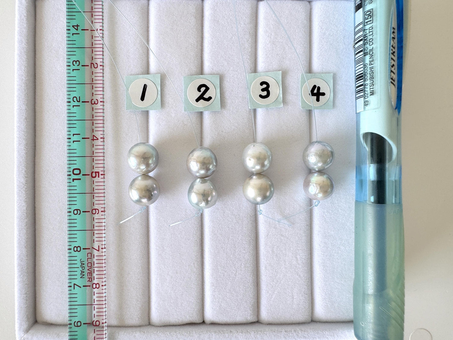 Japanese Akoya Pearl Beads Natural Blue Silver, Cultured Saltwater Pearls (8-8.5mm, Genuine, Mini Strand, 2 Pieces)