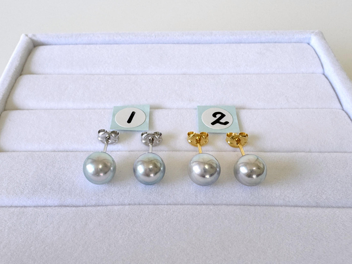 Japanese Akoya Pearl Stud Earrings, Natural Blue/Silver (7mm, Silver925 Posts, Saltwater Cultured)