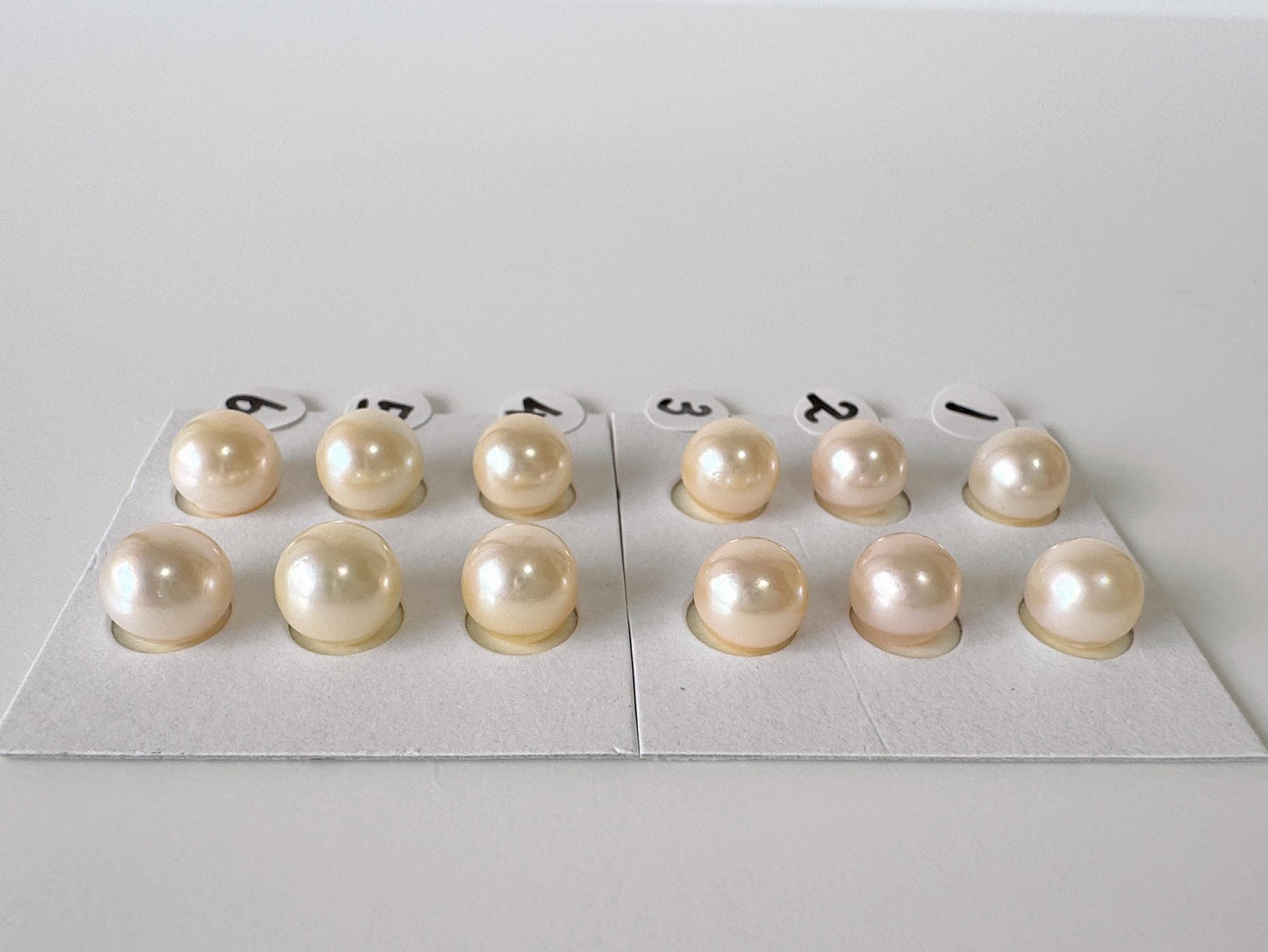 Japanese Cream White Akoya Pearl 8mm, Half-Drilled Round loose, Price per Pair, Value-priced  Salt water pearl, For Earrings