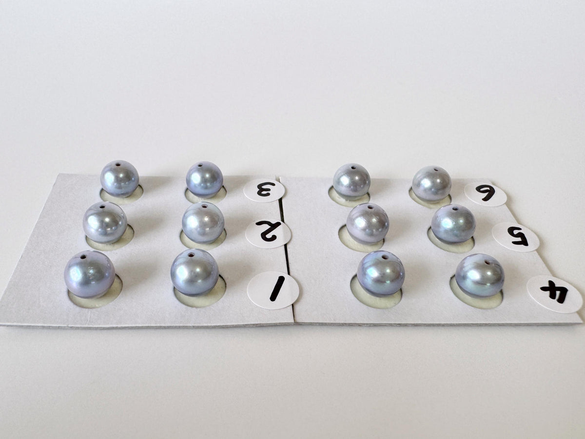 Japanese Blue/Silver (Treated) Akoya Pearl 7-7.5mm, Half-Drilled loose, Price per pair, Salt water pearl