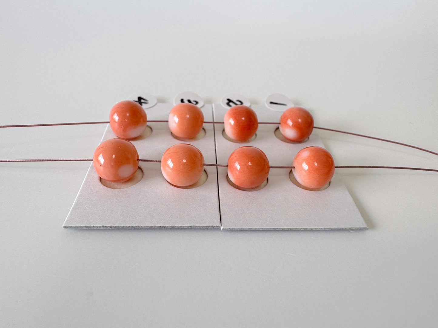7.9-8.5mm Full-hole Natural Momo Coral Semi-Round Loose, Orange coral, for earring sets, natural color, price per pair, For jewelry making