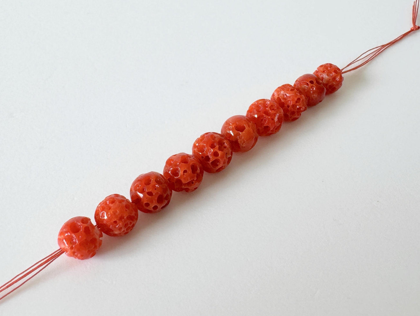 Natural Coral Short Strand | Aka Beads | Japanese Red - 6-6.9mm, 5.8cm Length, Genuine Undyed