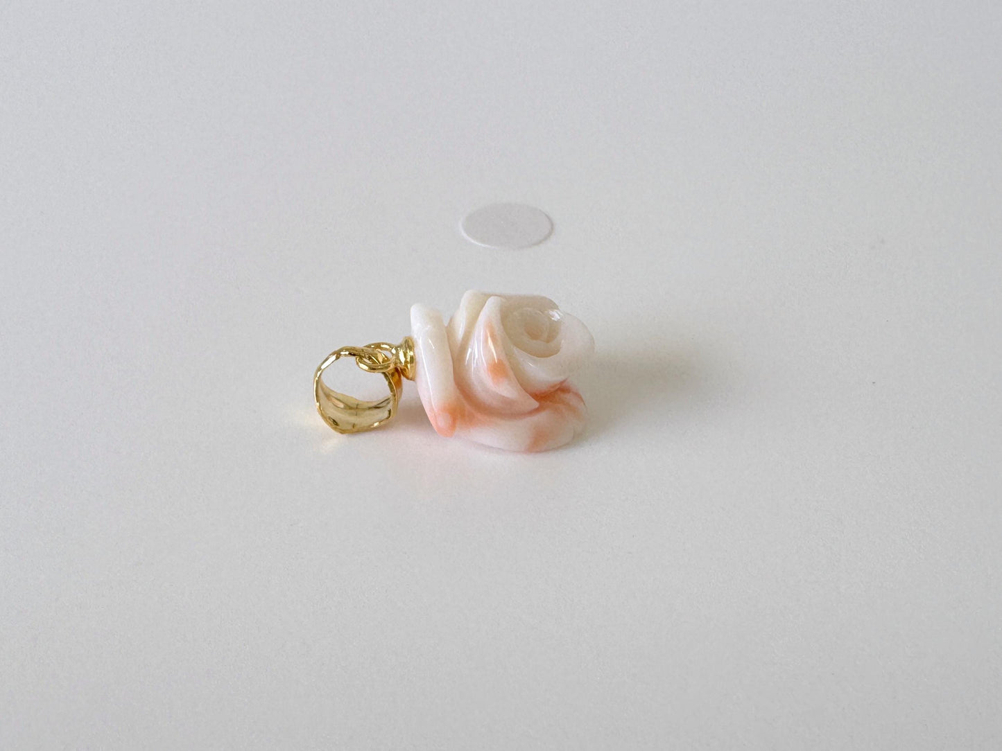 Deep Sea Coral Rose carved Pendant, 13.8x11.3mm, Natural Pink/White Color Coral, Silver (gold plated) bail, Genuine Coral Pendant