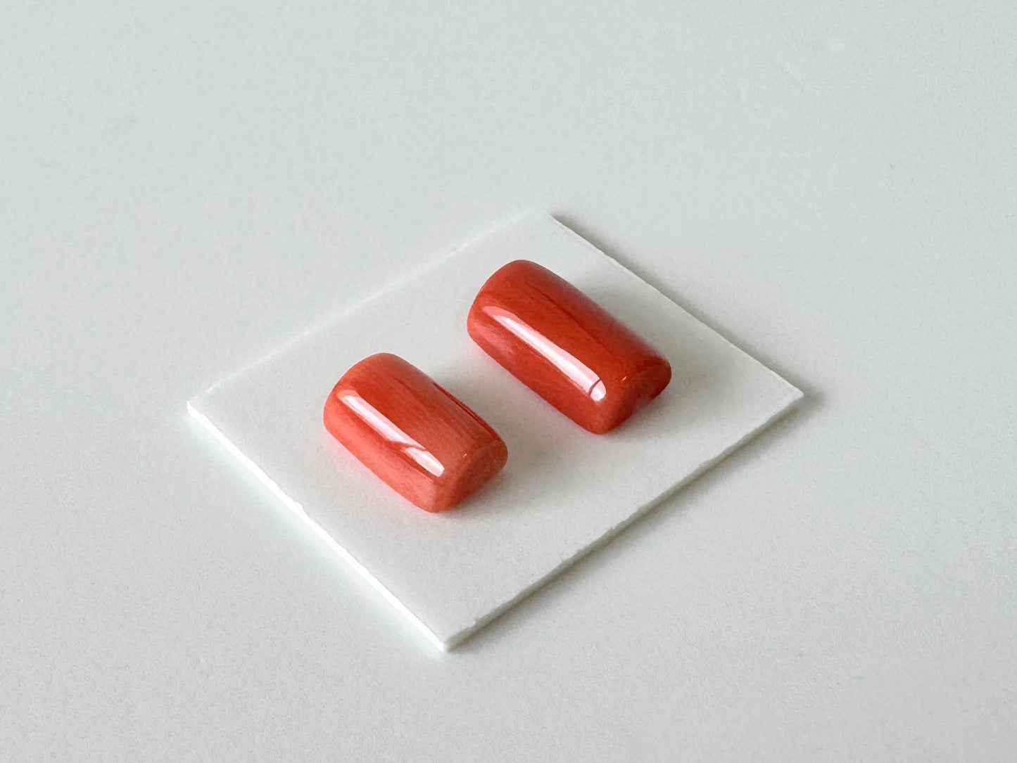 Momo Coral D-Shaped Cabochons | Japanese Orange Gemstone | Half-Drilled 2 Pcs, 10.3X6mm & 8.3X5.6mm
