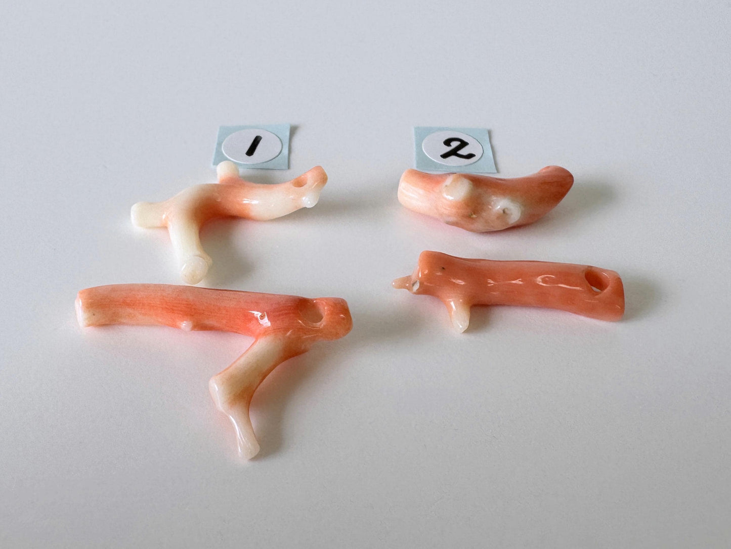 Momo Coral Branch Natural Orange, Loose Set of 2 Pieces (20-28mm Length, Genuine Coral, Drilled Holes, Jewelry Supplies)
