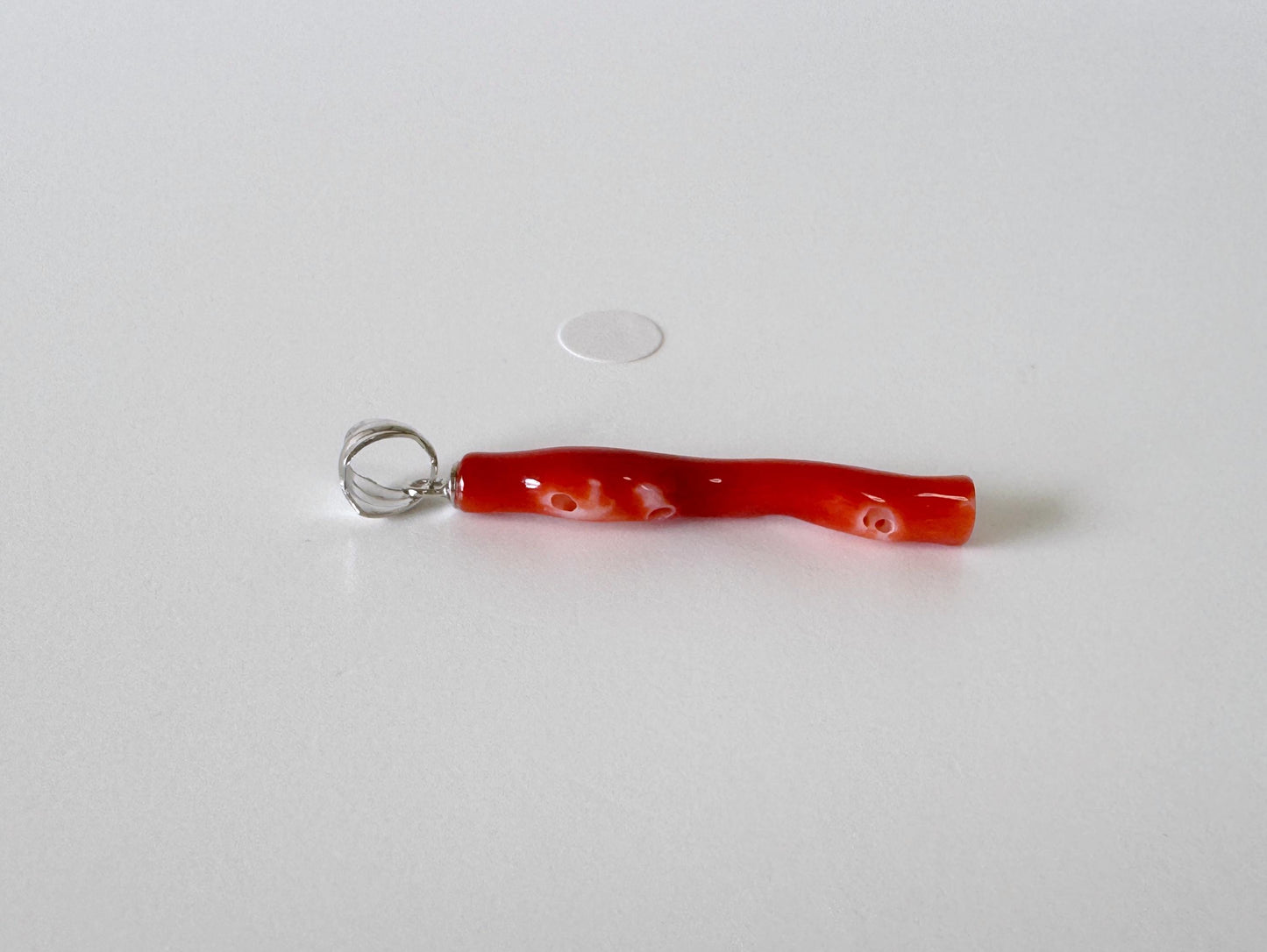 Natural Red (Aka) Coral Branch Pendant, Natural Color Japanese Coral, Length 31mm, Silver bail (rhodium plated)