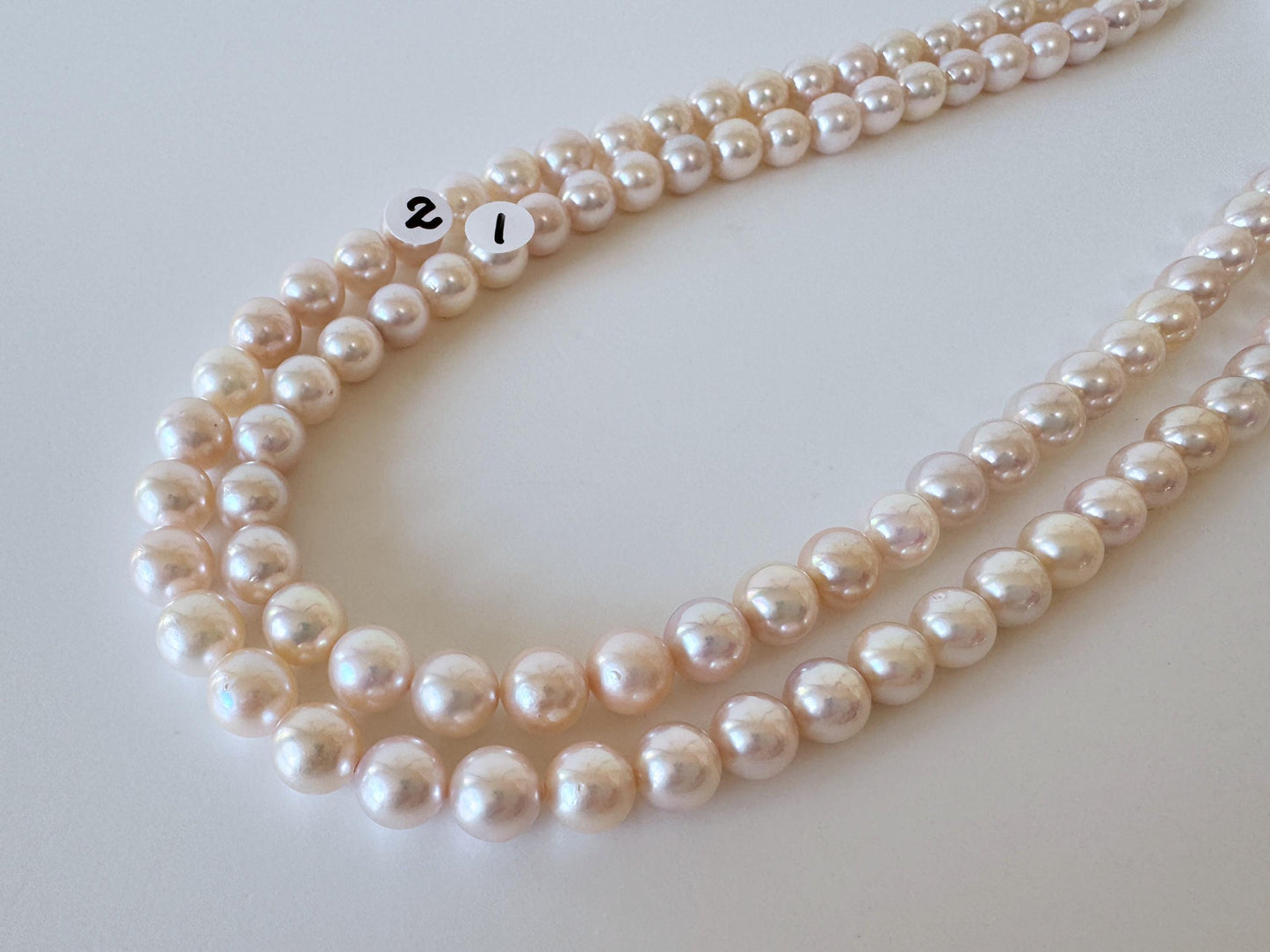 6.9-7.9mm Japanese White Akoya Pearl Beads, Genuine Akoya Pearl, Full Strand, 40.5-41cm , 16", Cultured Salt water pearl